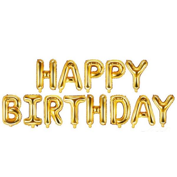 Folinis balionas "Happy Birthday", auksinis